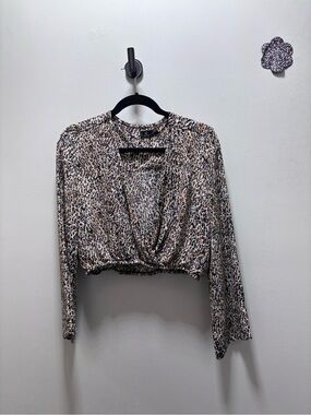 Volcom Leopard-Print Cropped V-Neck Top - Black/Tan/Cream